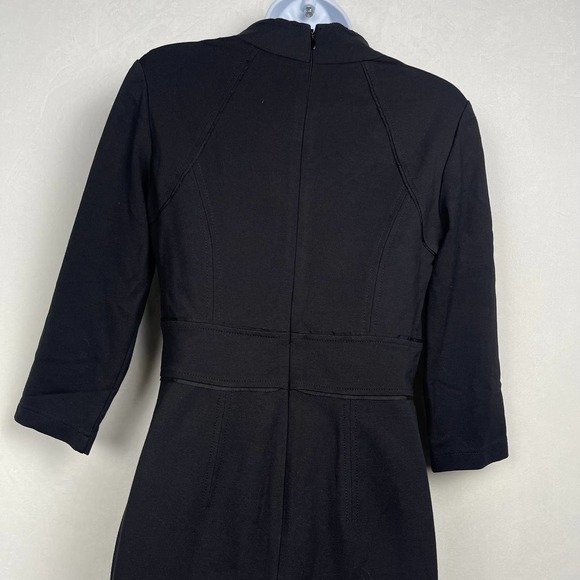 Ponte Knit White House Black Market Black Dress, Military Goldtone Buttons, Sz 2 - Picture 12 of 16